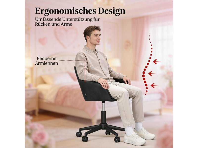  Fauteuil de bureau pivotant en velours, hauteur réglable, base métallique 5 branches  - Conforama D