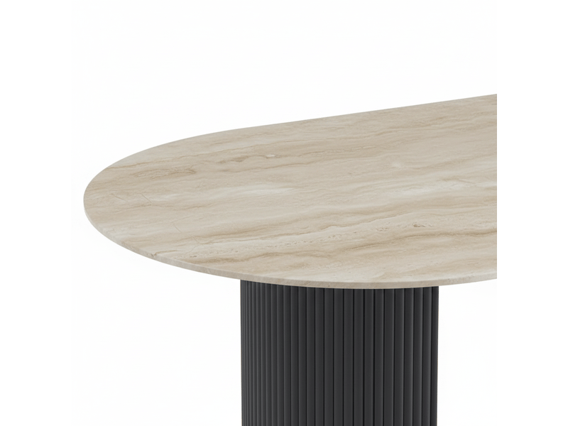  Table à manger céramique travertin brillant métal noir 180 cm 6-8 personnes – anna  - Conforama C