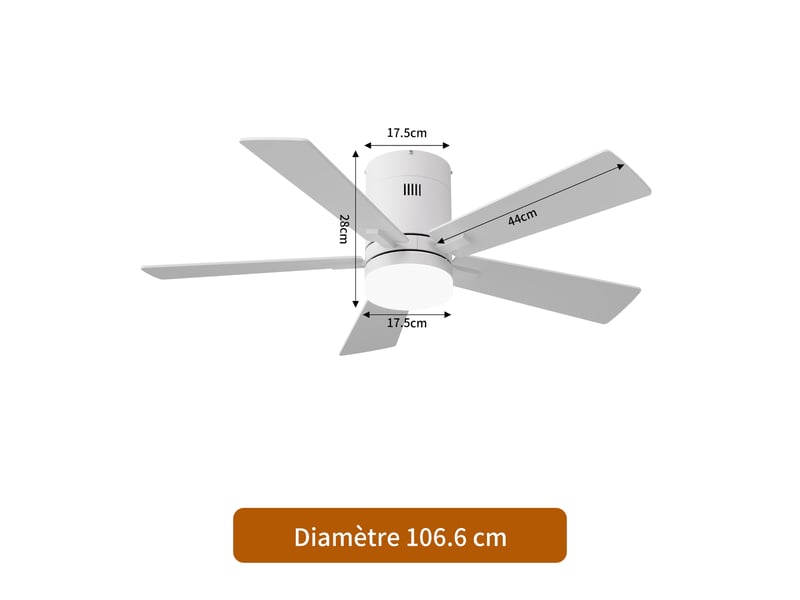  Ventilateur de plafond avec lumière led, 6 vitesses de ventilation, éclairage tricolore,blanc  - Conforama C
