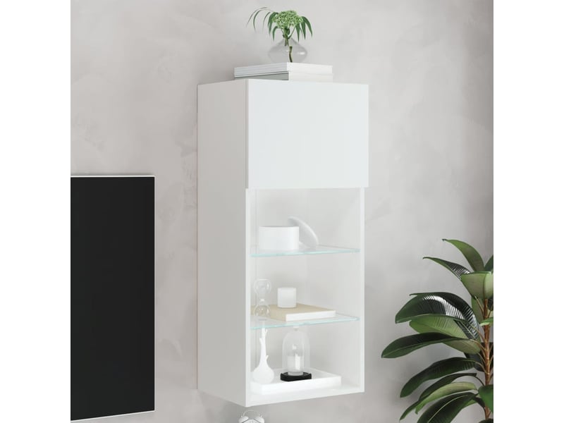  Meuble tv - banc tv - meuble de rangement avec lumières led blanc 40,5x30x90 cm  - Conforama B
