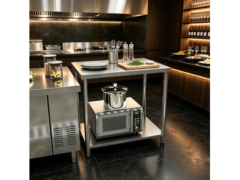 Table de travail inox 2 niveaux avec étagère 90 x 60 cm homvra - Conforama C