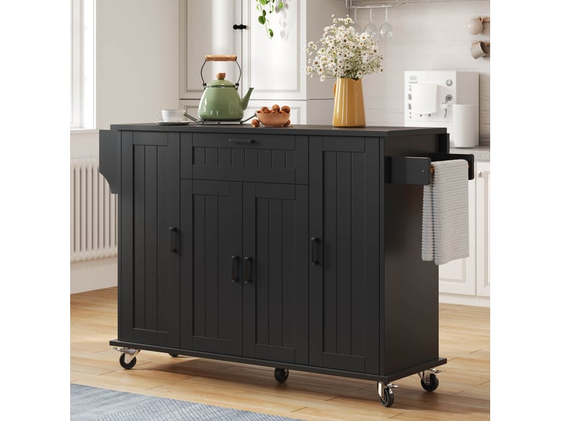  Desserte de cuisine noire 120 x 4570 x 95 cm, 4 portes, 1 tiroir et roulettes  - Conforama B