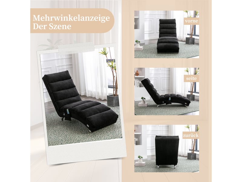 Chaise longue de massage fixe,148x55x84 cm,avec vibration douce,lin,noir  - Conforama E