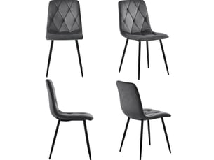 Lot de 4 chaises de salle à manger en velours gris foncé avec pieds en métal noir