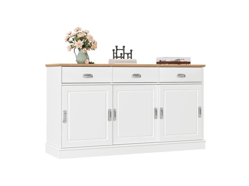 Buffet bas 3 portes coulissantes et 3 tiroirs, meuble de rangement, blanc, 140 x 40 x 77 cm, mdf Fay Lum - Conforama A