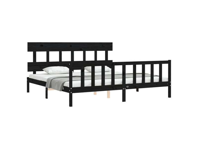 Lit double- lit adulte - cadre de lit sans matelas noir 200x200 cm bois massif de pin - Conforama C