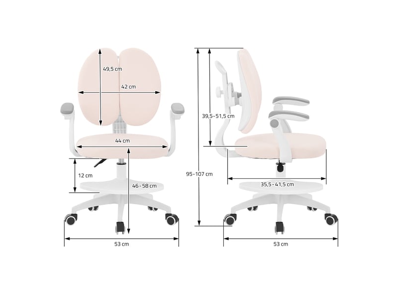  Ml-design chaise de bureau pour enfant 95-107 cm beige avec dossier divisé et repose-pieds siége d'étude ergonomique pivotant 360° hauteur réglable accoudoirs rabattables tissu respirant confortable  - Conforama E