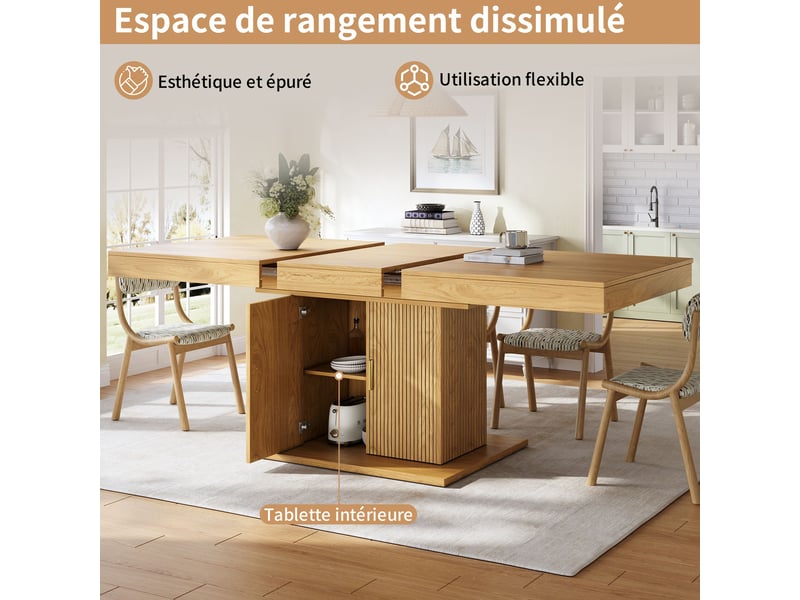  Table à manger extensible bois, rangement, étagères réglables, design moderne, usage quotidien, confort - mdf - 140x90x75.2cm  - Conforama B