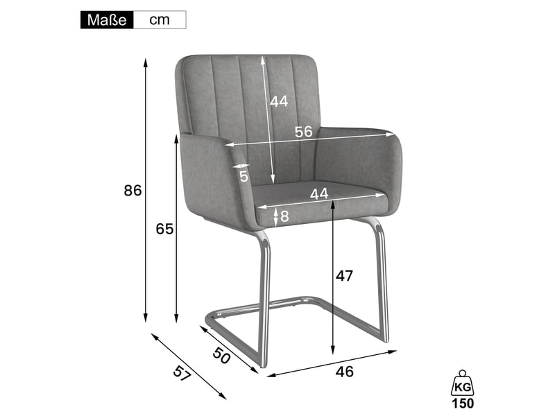  Chaises de salle à manger lot de 6 empilables  - dossier ergonomique en z, similicuir gris  - Conforama D