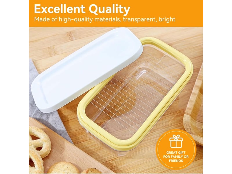  Beurrier en plastique- 17x10x7cm, boîte à beurre avec couvercle et filet de coupe récipient pour beurre récipient à beurre transparent 2 en 1 boîte h GSO-000621 - Conforama E