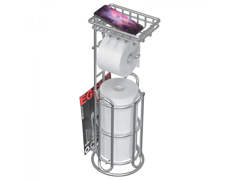  Mega roll toilet paper holder stainless steel bathroom tissue holder stand tp dispenser with phonewipe shelf &amp; magazine rack  - Conforama A