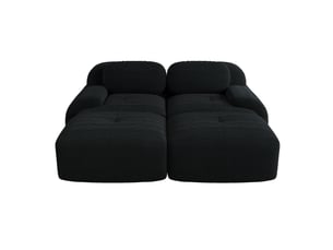 Canapé d'angle 2 places en cordonnet noir, modulable avec chaiselongue et accoudoirs ergonomiques