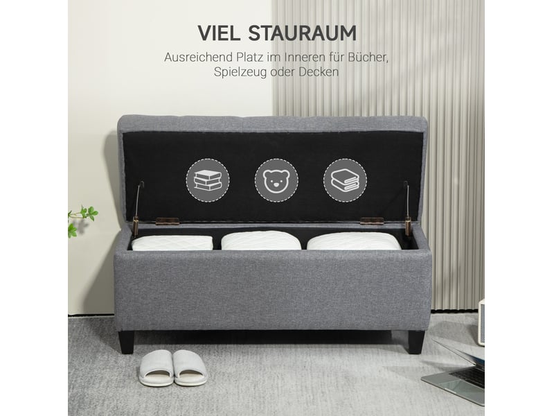  Banc coffre 100x40x44 cm, banc de lit moderne, pieds antidérapants, structure stable, entrée, polyester et métal, gris  - Conforama D