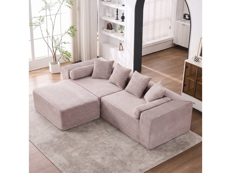 Canapé d'angle, canapé modulable; en tissu chenille, style cloud, beige - Conforama A