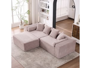 Canapé d'angle, canapé modulable; en tissu chenille, style cloud, beige