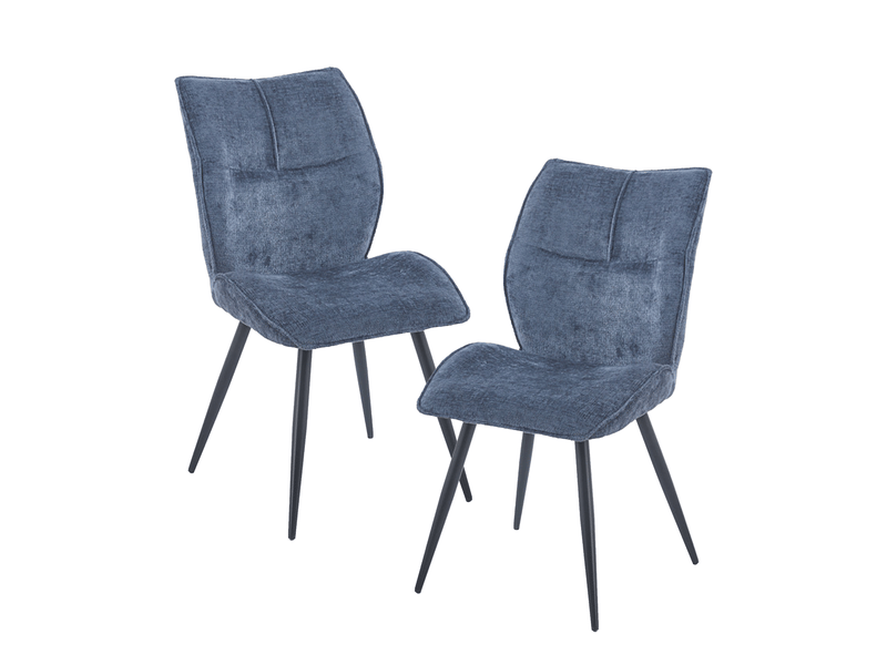Faye - lot de 2 chaises en tissu bleu pieds en métal noir FAYE-2-BLE - Conforama C