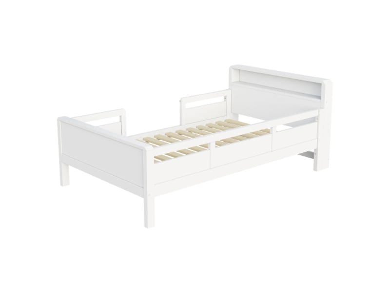  Lit enfant 90x200 cm avec rangement - lit simple, tête de lit led et usb type-c - bois de pin - 1 place - blanc  - Conforama R