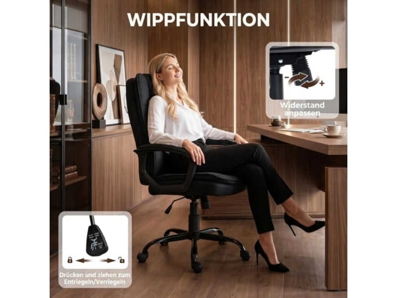  Fauteuil de bureau rembourré double épaisseur en tissu noir, réglable en hauteur, accoudoirs  - Conforama B