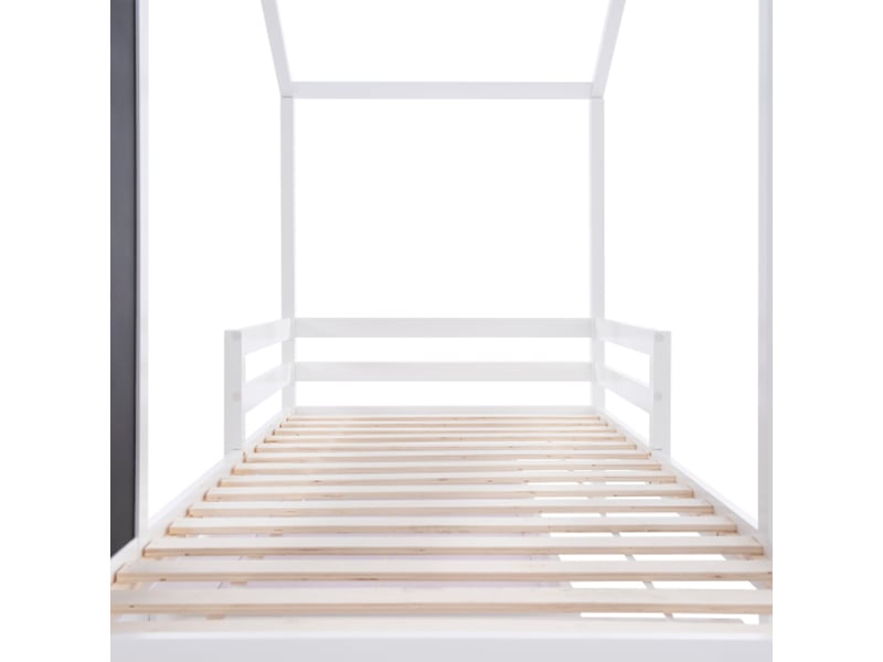 Lit d'enfant 90 x 200 cm en bois avec tableau et 2 tiroirs, bois massif avec barrière et sommier, blanc (sans matelas) - Conforama C
