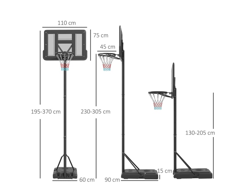  Panier de basket sur pied 2-en-1 réglable extérieur et piscine homvra  - Conforama D