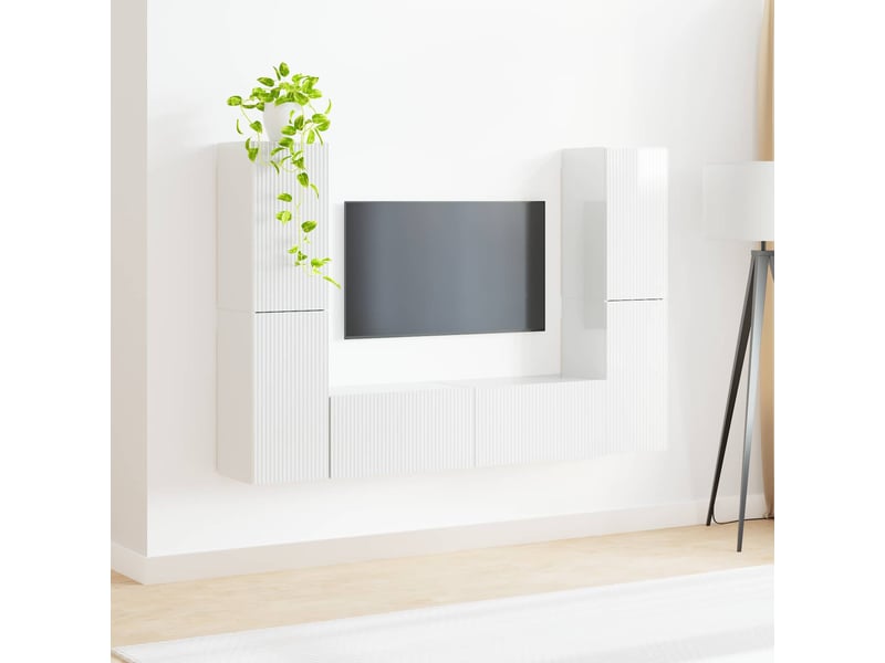  Ensemble meuble tv - banc tv - meuble de rangement 6 pcs blanc brillant bois d'ingénierie  - Conforama D