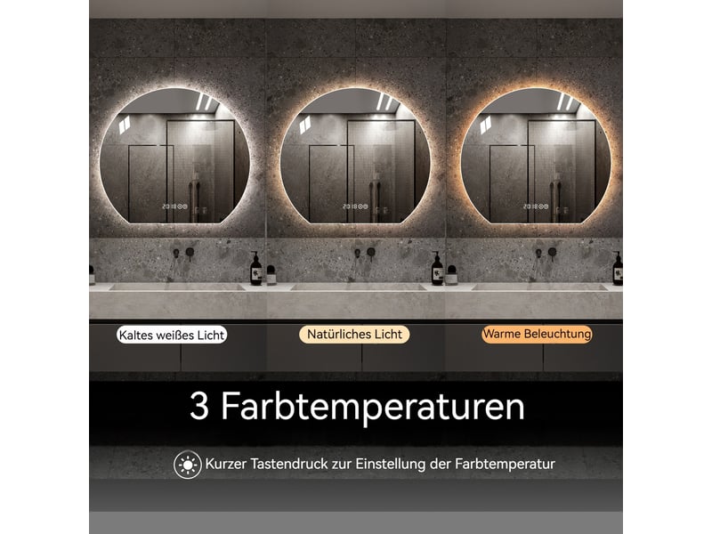  Miroir de salle de bain led rond antibuée à intensité variable W3700P411262 - Conforama D
