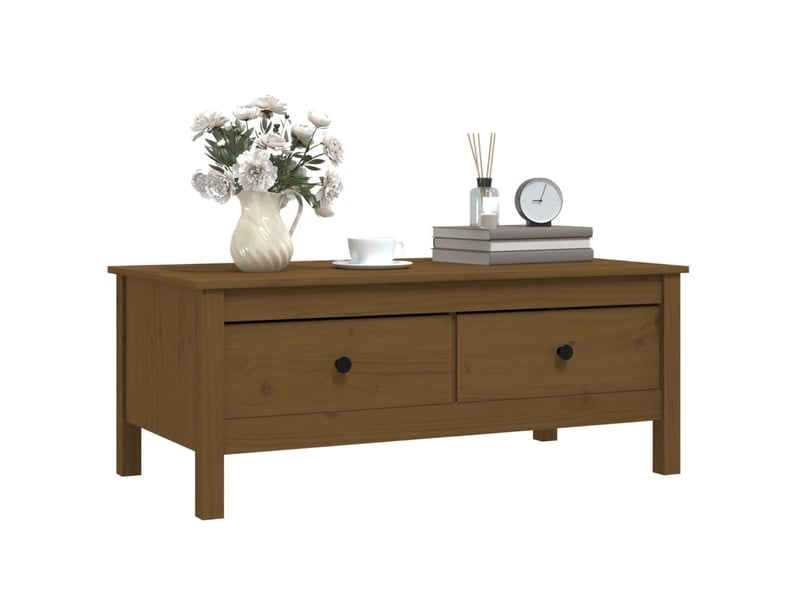  Table basse rectangulaire | table de salon marron miel 100x50x40 cm bois massif de pin  - Conforama D