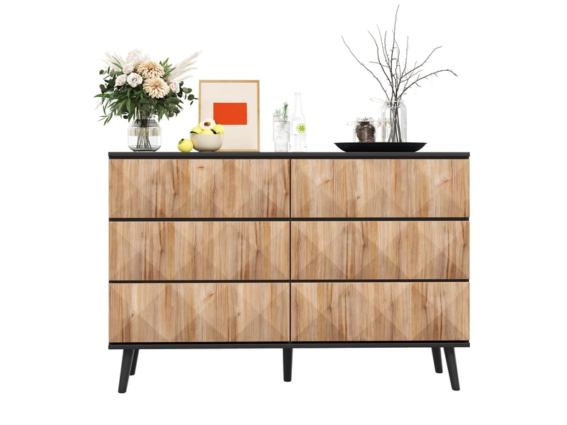  Buffet à 6 tiroirs – noir et bois naturel – 120 x 40 x 85 cm  - Conforama A
