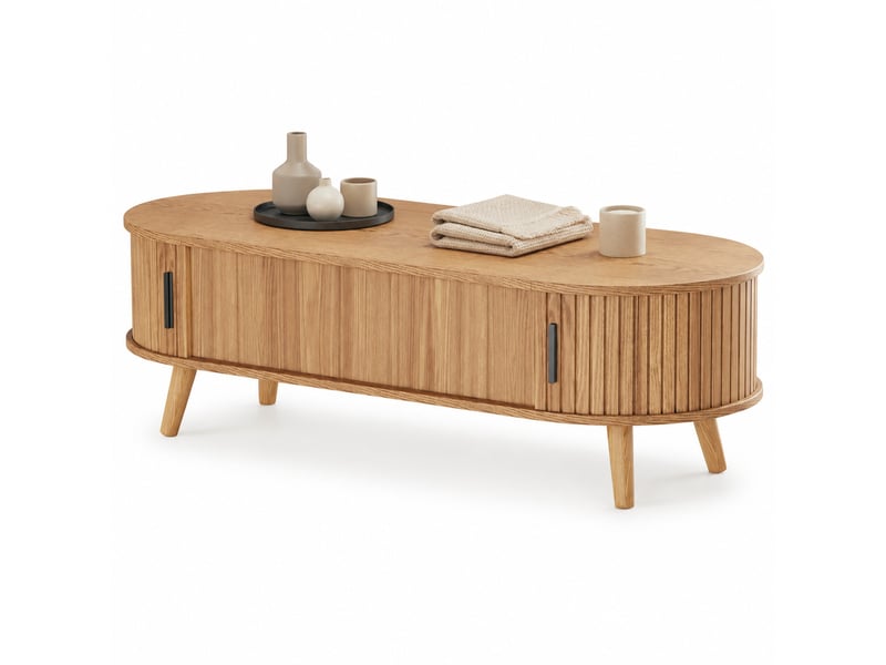  Table basse relevable avec rangement caché et niches latérales pour salon en mdf 120×50×39,5 cm naturelle  - Conforama A