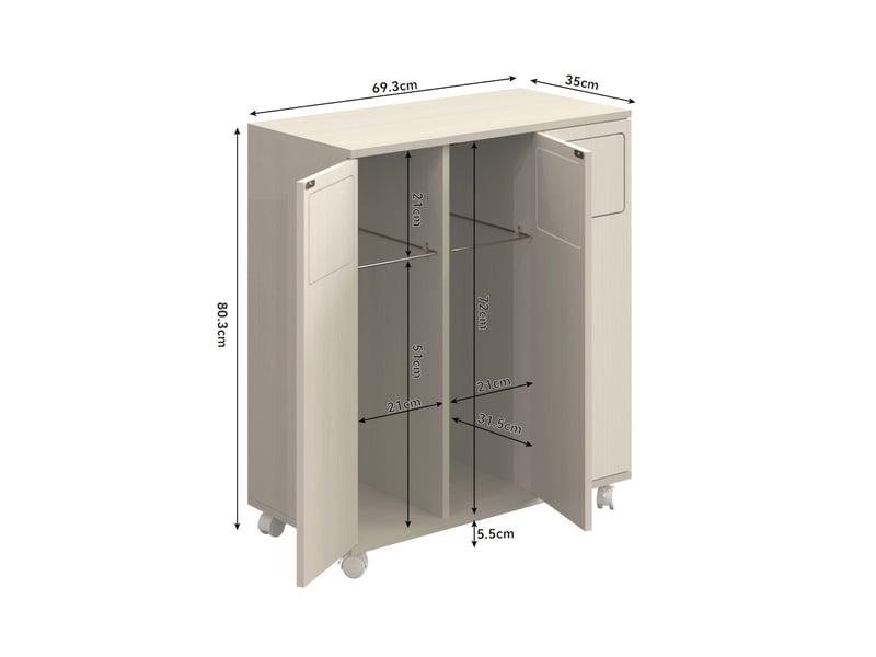 Meuble de tri des déchets 69,3x35x80 cm 3 portes mobile mdf blanc et aspect bois clair, confort optimal - Conforama C