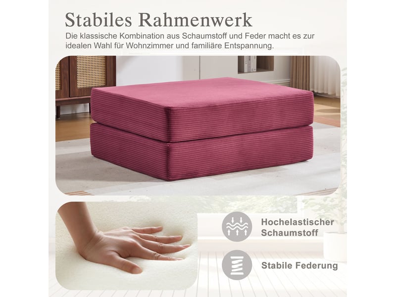  Fauteuil convertible 112x95 cm - rouge bordeaux - velours côtelé, coussin et poche de rangement latérale  - Conforama E