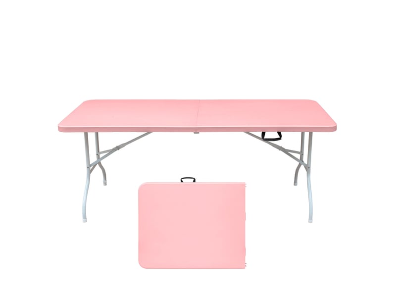 Table de jardin pliante 180 x 73,6 cm rose, plastique et métal, avec poignée pour rangement compact  - Conforama A