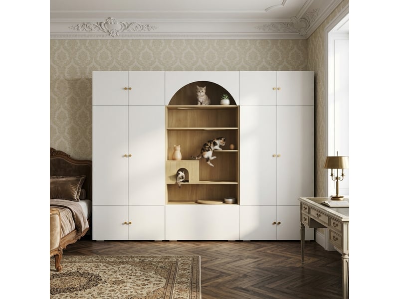 Ensemble dressing 270x50x200 cm multifonction panneau de particules blanc et effet bois  - Conforama E