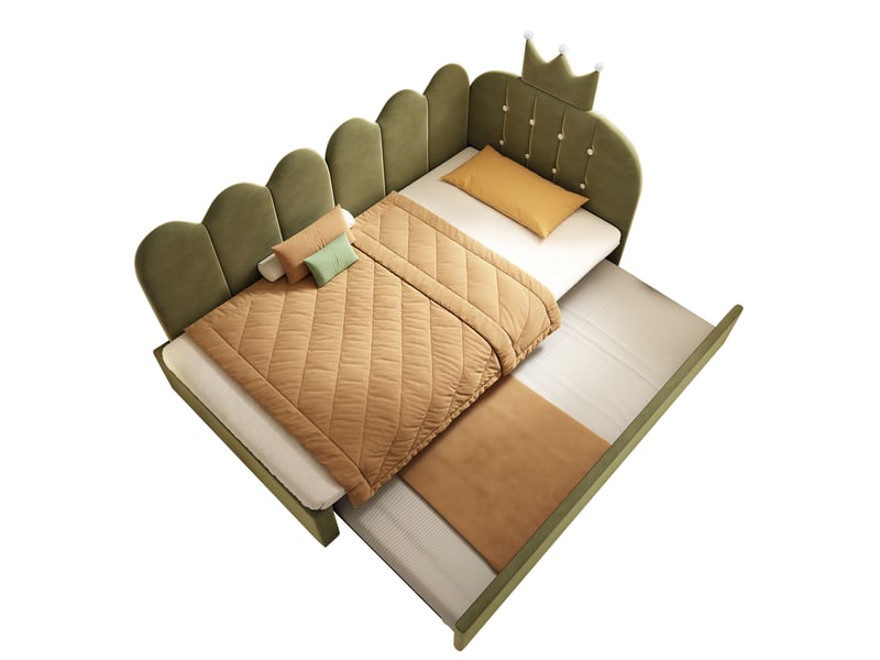 Lit gigogne 90x200 cm avec lit 90x190 cm en velours vert  - Conforama E
