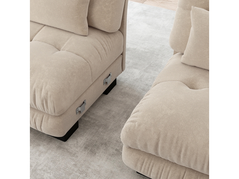  Canapé d'angle modulable en u 313x145x81 cm en chenille café clair avec ottomans et led  - Conforama E