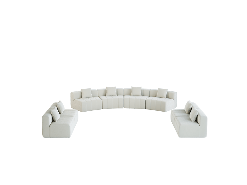  Canapé modulaire courbé avec 2 coussins, assise style piano - lpospi - chenille et mousse - beige  - Conforama A
