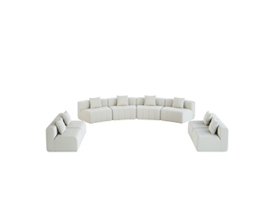Canapé modulaire courbé avec 2 coussins, assise style piano - lpospi - chenille et mousse - beige