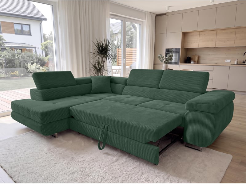  Canapé convertible 276 cm avec coffre et têtières – vert bouteille Konak - Conforama B