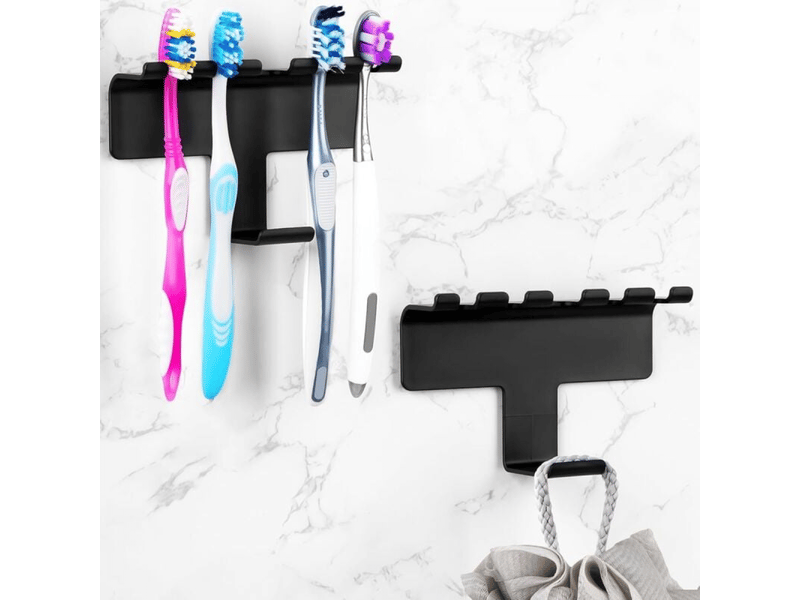  Support mural autocollant en plastique pour barres de douche et de salle de bain avec crochets (noir)  - Conforama A