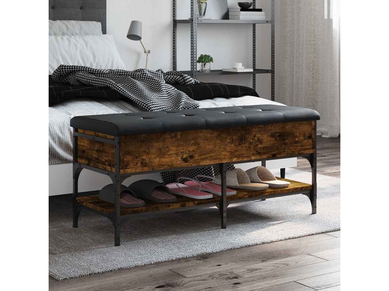  Banc à chaussures, banc de rangement chêne fumé 102x42x45 cm bois d'ingénierie  - Conforama B