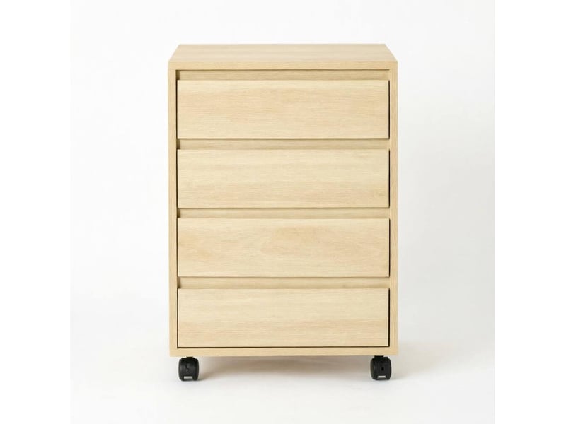  Caisson de bureau mobile 46 x 40 x 65 cm naturel en mdf, 4 tiroirs et 2 roulettes avec freins  - Conforama D
