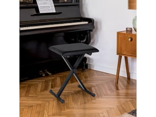 Tabouret piano pliable noir, hauteur réglable de 37 à 47 cm, siège rembourré en pu, pieds en métal antidérapants, charge 100 kg