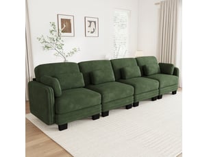 Canapé droit modulable 4 places 330x88x88 cm, forme ergonomique, coussins de soutien, chenille, vert