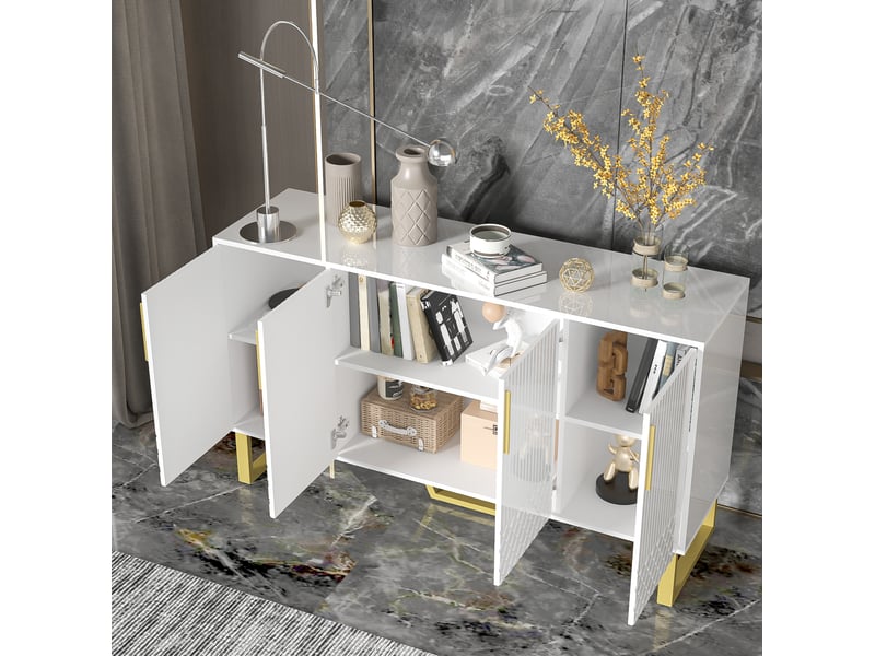  Buffet blanc brillant 4 portes en mdf 140 x 40 x 80 cm  - Conforama D