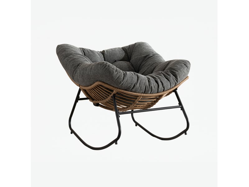  Fauteuil à bascule 102 x 98 x 77 cm gris en chenille, structure métallique, assise de détente pour salon  - Conforama A