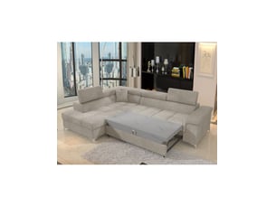Canapé d'angle gauche fixe <strong></strong> <strong></strong> 4 places Polyester beige avec coffre de rangement