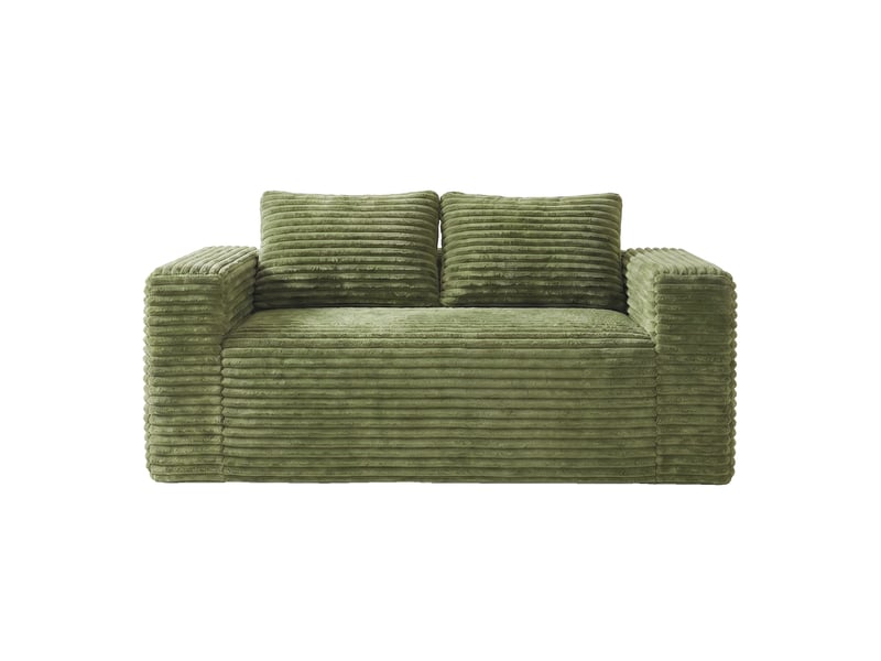  Canapé droit 2 places en velours côtelé vert, 160 x 88 x 58 cm, sans montage, livré compressé, pour le salon, mousse haute densité, format compact CARDUME ESTIVAL - Conforama E
