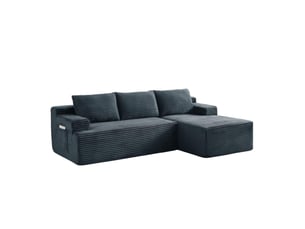 Canapé d'angle compressé en l 238x152x66 cm modulable 3 places, mousse et velours côtelé couleur gris foncé, moderne