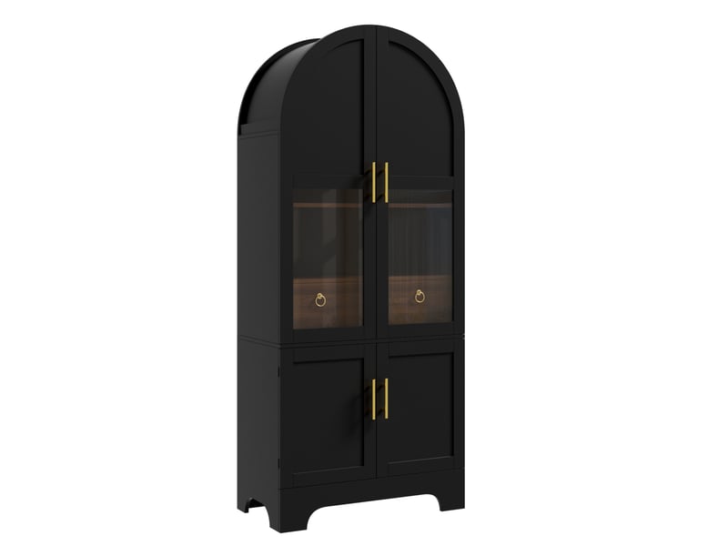 Vitrine,76x40x180 cm,led avec 4 portes, tiroir et verre trempé,mdf,noire - Conforama E