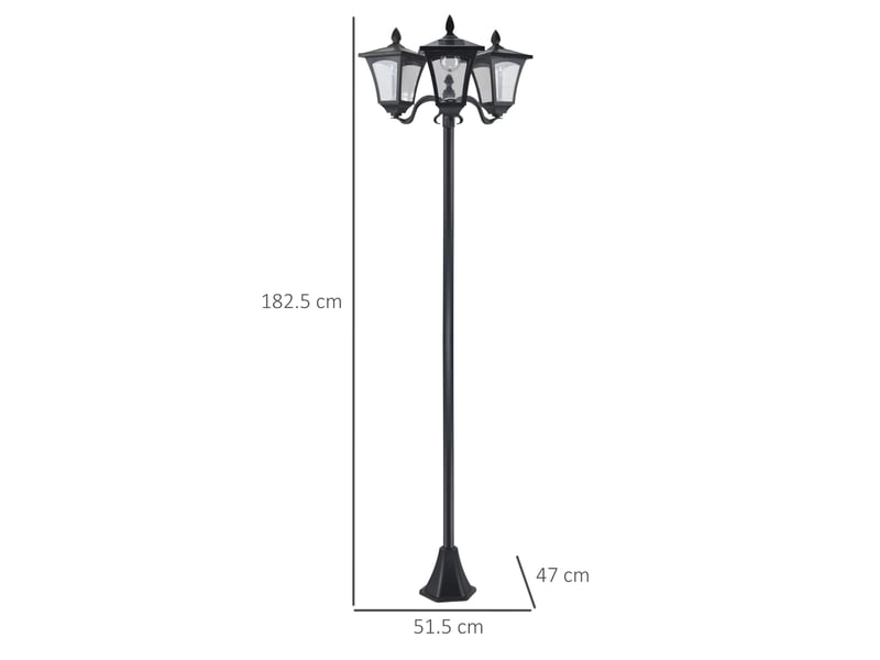  Lanterne solaire de jardin 51,5x47x182,5 cm à 3 flammes led métal noir  - Conforama D